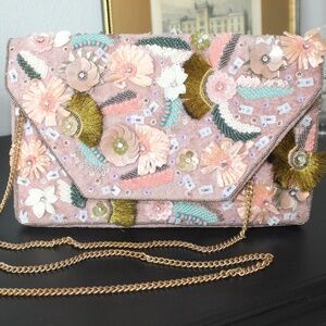 Lulus Perfectly Vibrant Mauve Pink Multi Velvet Beaded Clutch